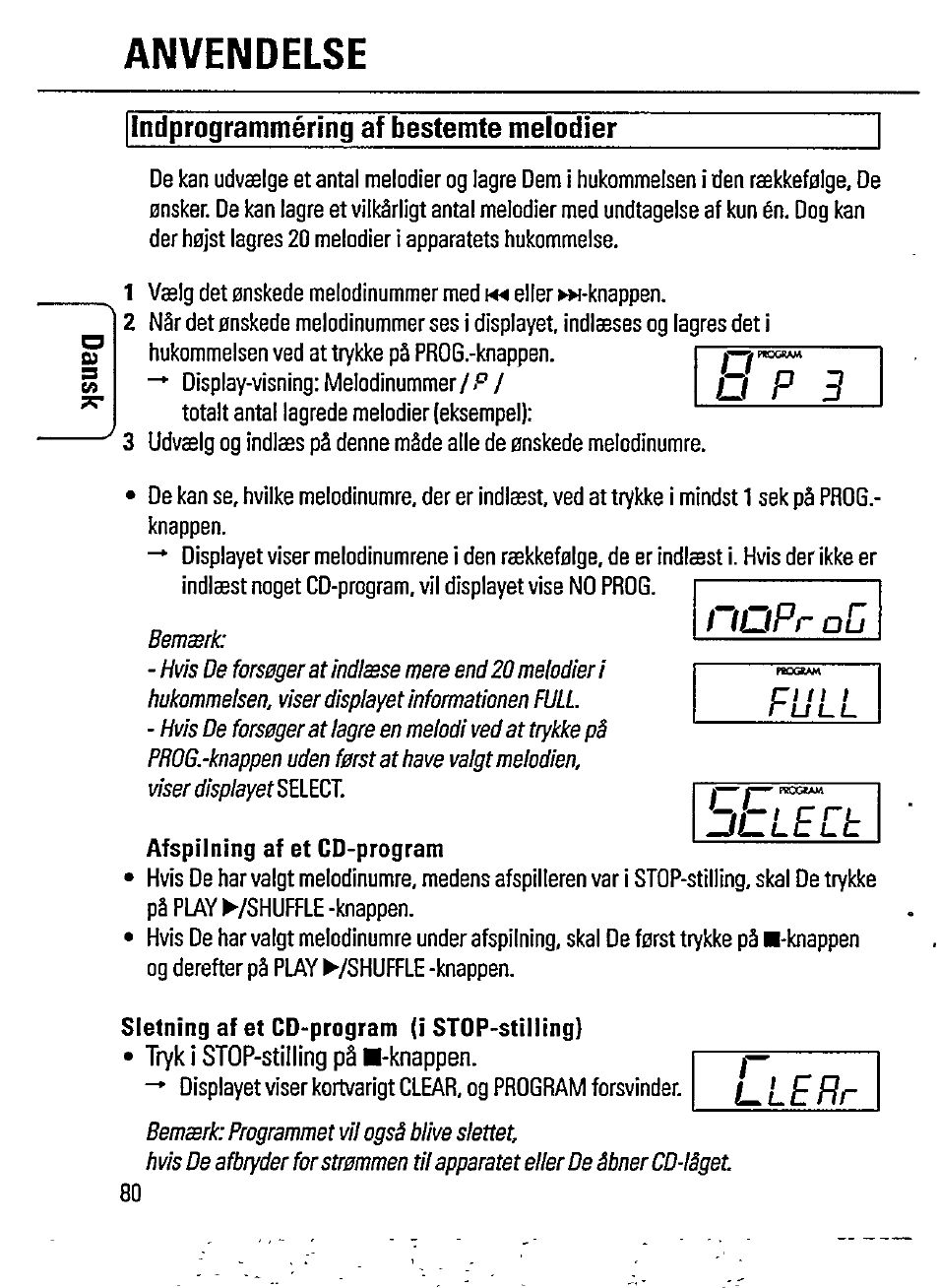 Indprogramméring af besternte melodier, Anvendelse, Bolepl | Hiepr, Afspilning af et cd-program, Sletning af et cd-program (i stop-stilling) | Philips AZ 7162 User Manual | Page 10 / 20