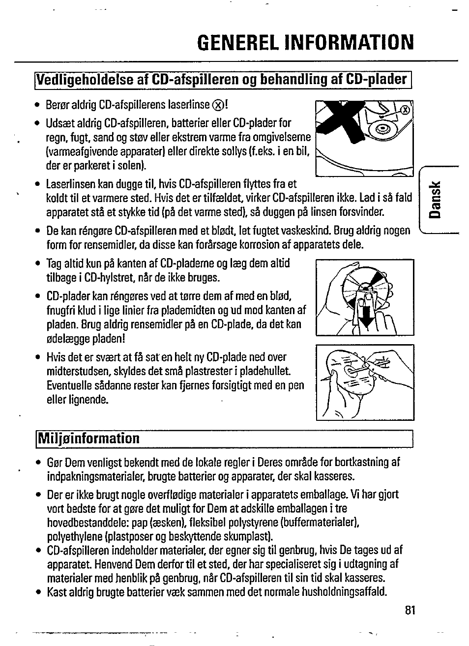 Milj0information, Generel information, Milj | Information | Philips AZ 7162 User Manual | Page 11 / 20