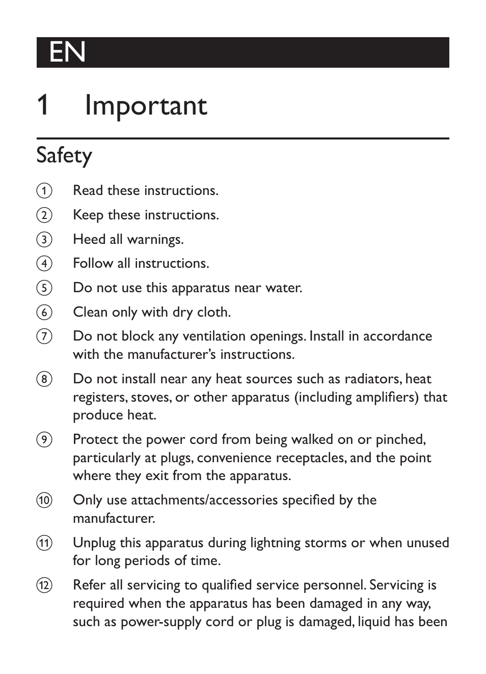 En 1 important, Safety | Philips CLOCK/TIMER AJ1000 User Manual | Page 2 / 16
