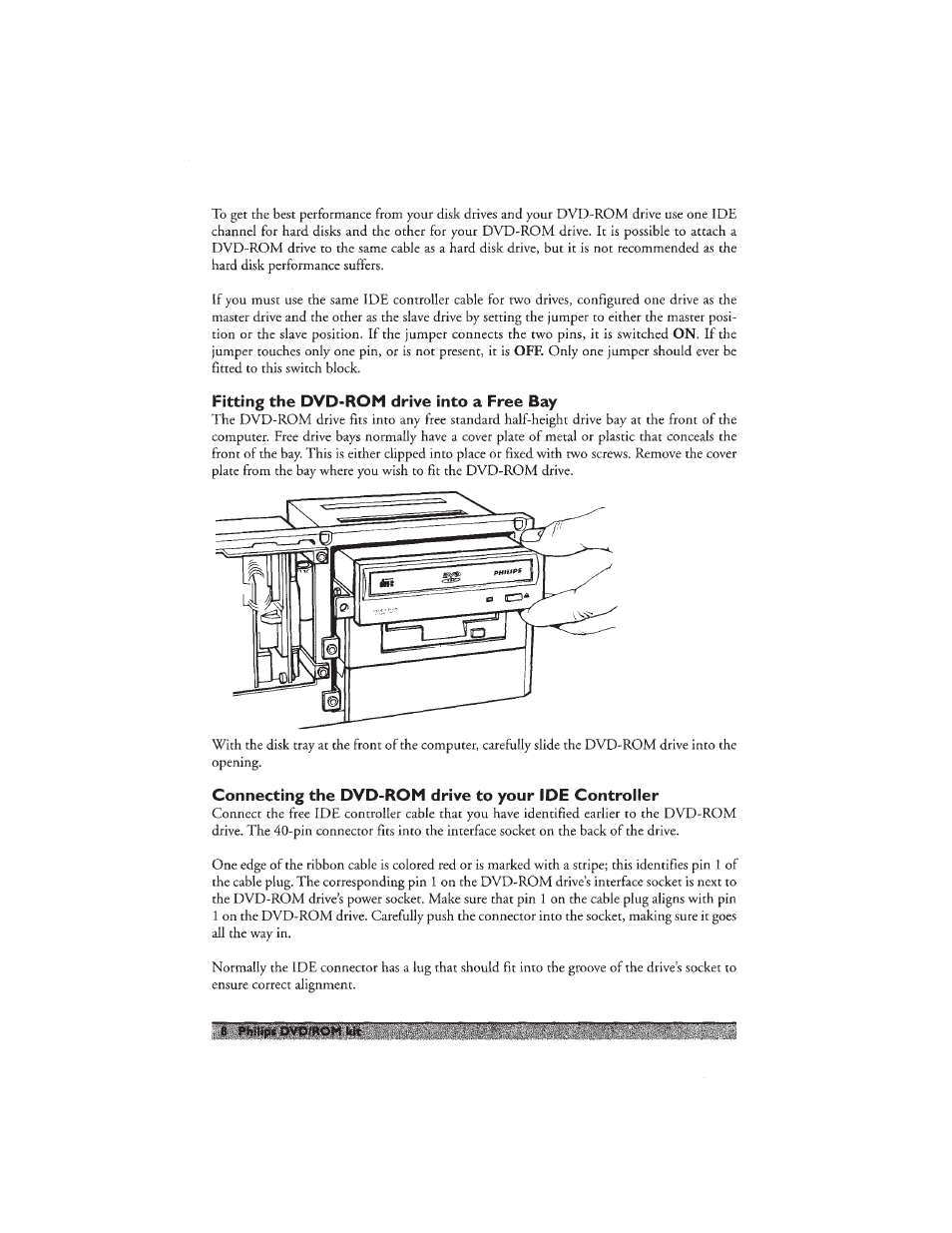 Fitting the dvd-rom drive into a free bay, Connecting the dvd-rom drive to a dc power lead | Philips PCA532K User Manual | Page 10 / 20