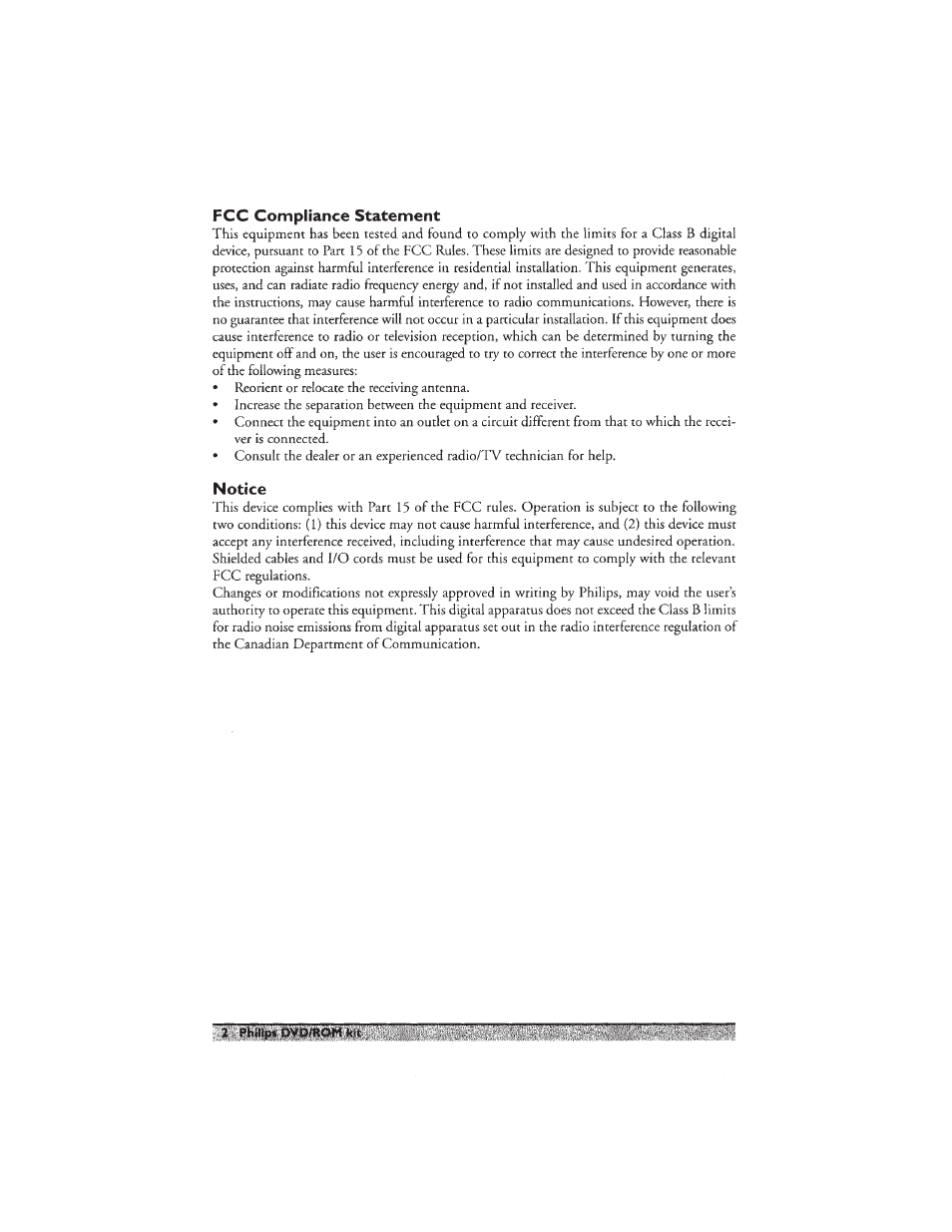 Fcc compliance statement, Notice | Philips PCA532K User Manual | Page 4 / 20