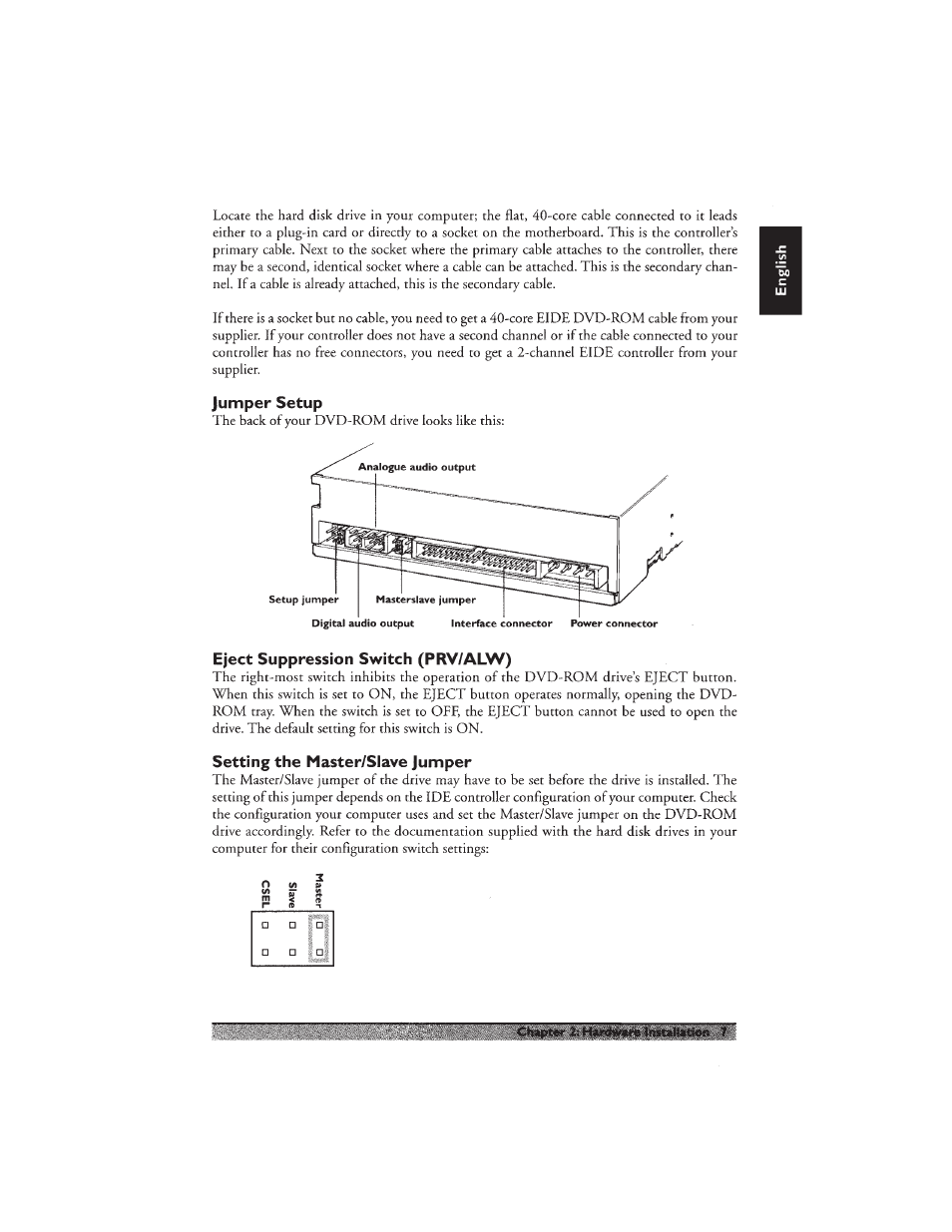 Jumper setup, Eject suppression switch (prv/alw), Setting the master/slave jumper | Philips PCA532K User Manual | Page 9 / 20