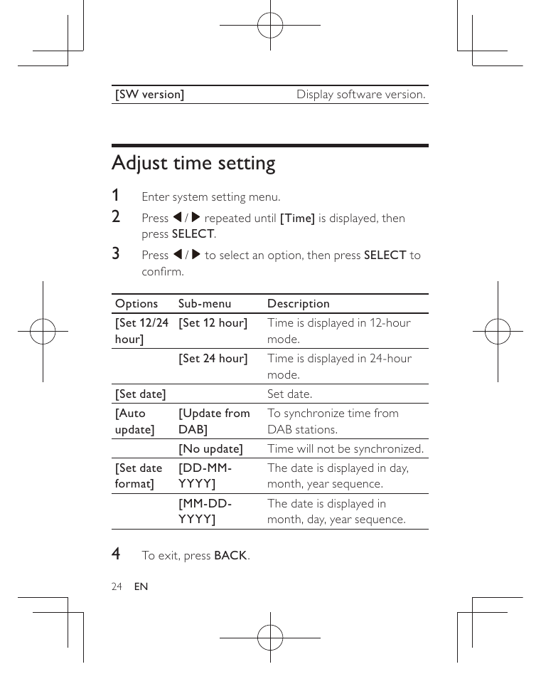 Adjust time setting | Philips AJB3552/05 User Manual | Page 23 / 33