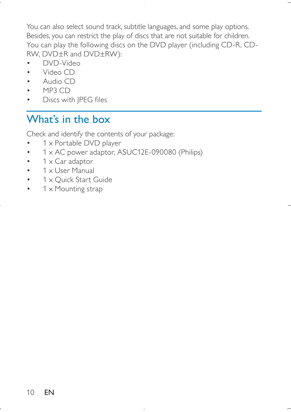 What’s in the box | Philips PD709/12 User Manual | Page 10 / 20