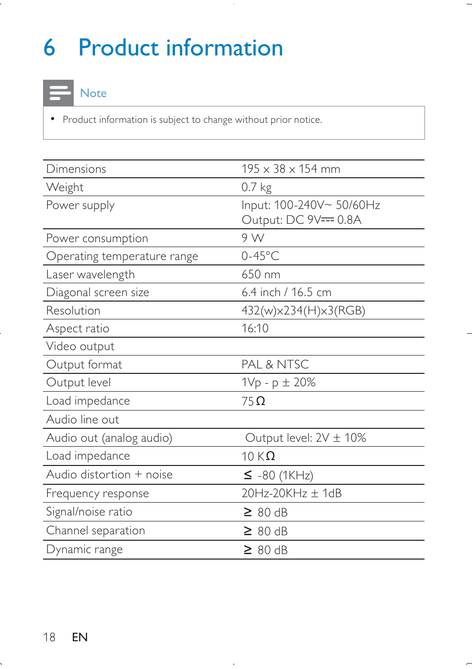 6 product information | Philips PD709/12 User Manual | Page 18 / 20