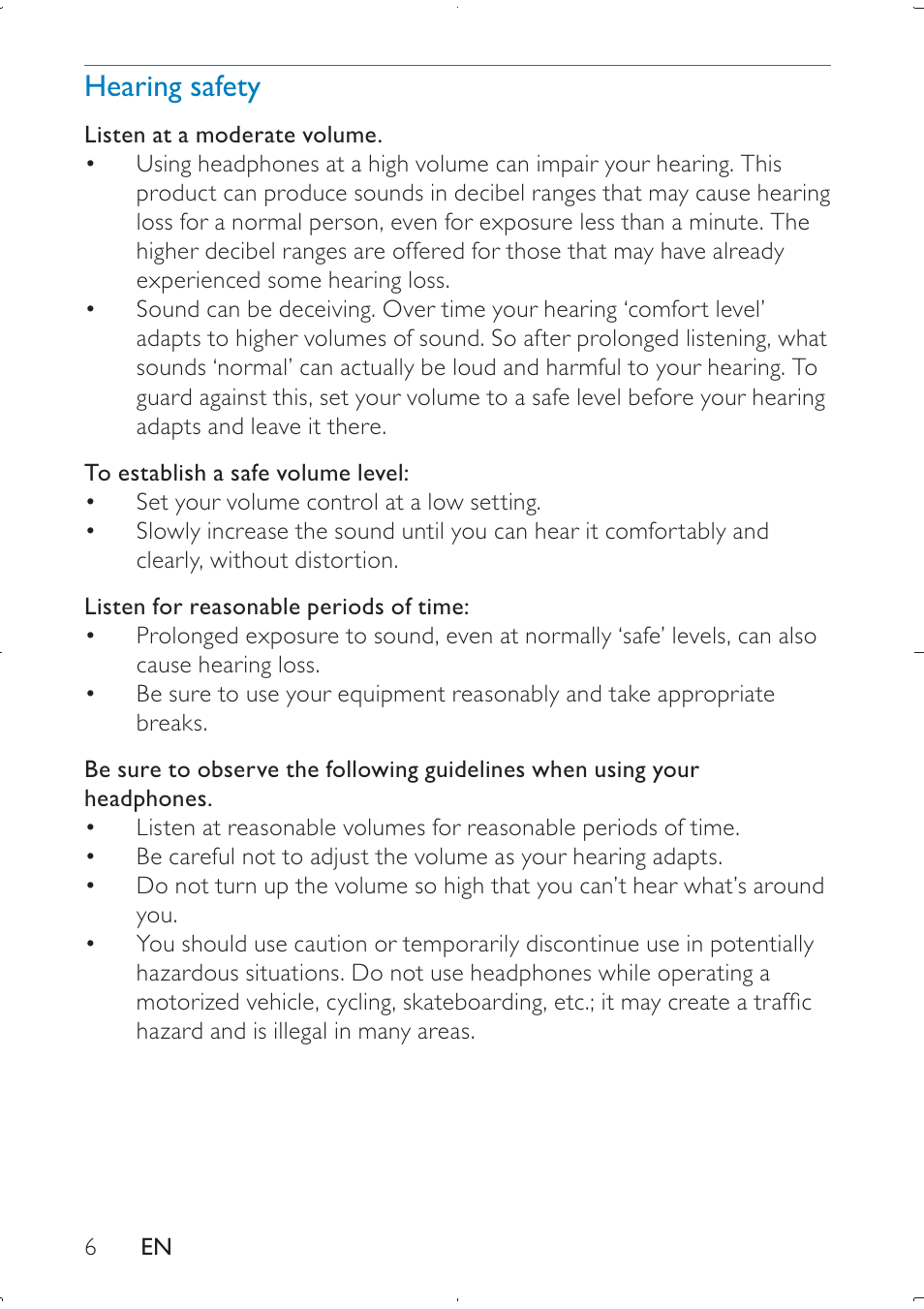 Hearing safety | Philips PD709/12 User Manual | Page 6 / 20