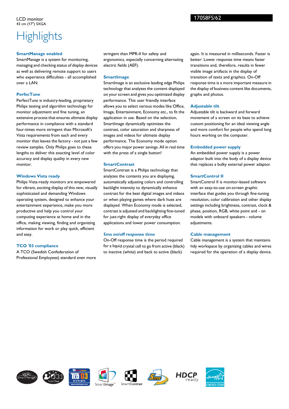 Highlights | Philips SXGA 62LCD User Manual | Page 2 / 3