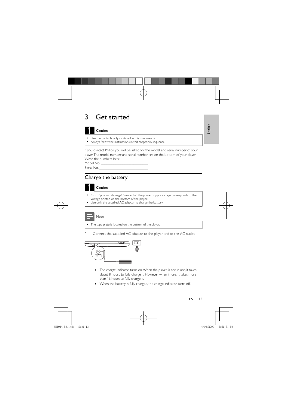 3 get started | Philips PET944 User Manual | Page 12 / 20