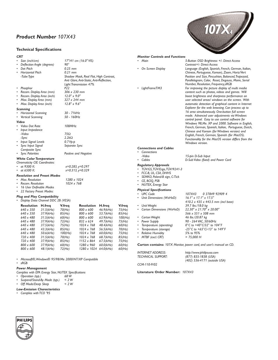 107x | Philips 107X4 User Manual | Page 2 / 2