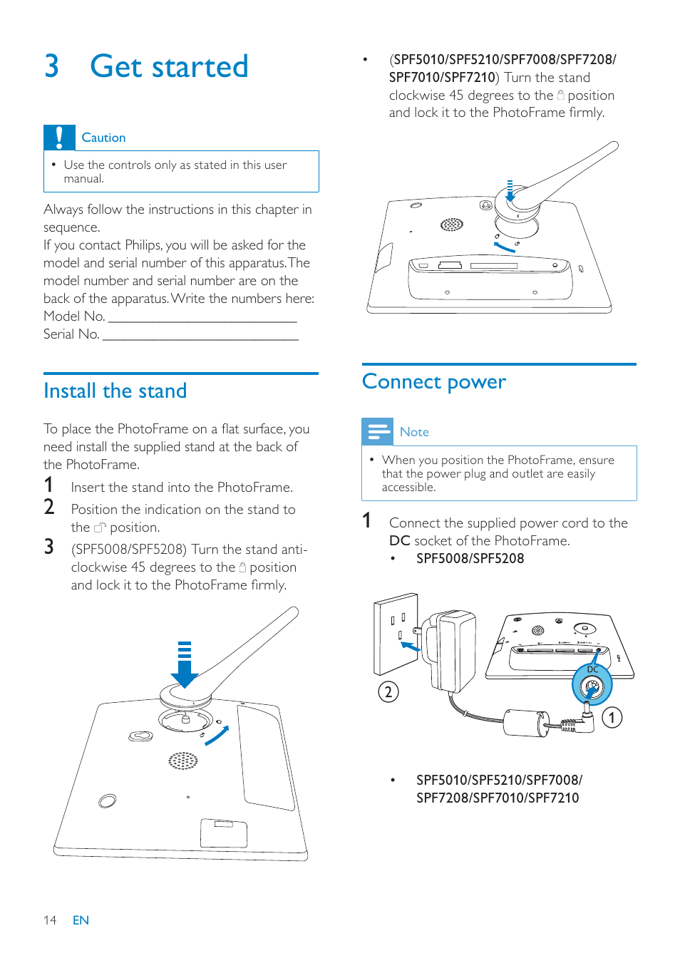 3 get started | Philips SPF7010 User Manual | Page 14 / 60