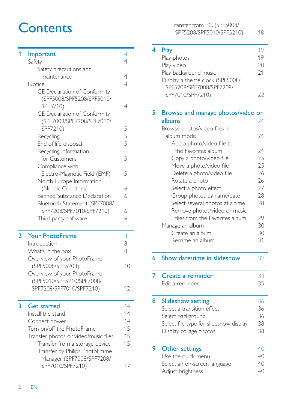 Philips SPF7010 User Manual | Page 2 / 60