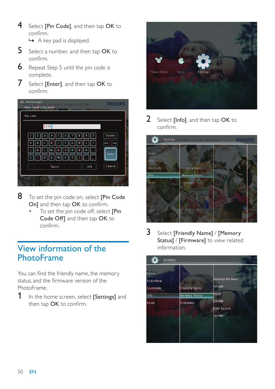 View information of the photoframe | Philips SPF7010 User Manual | Page 50 / 60