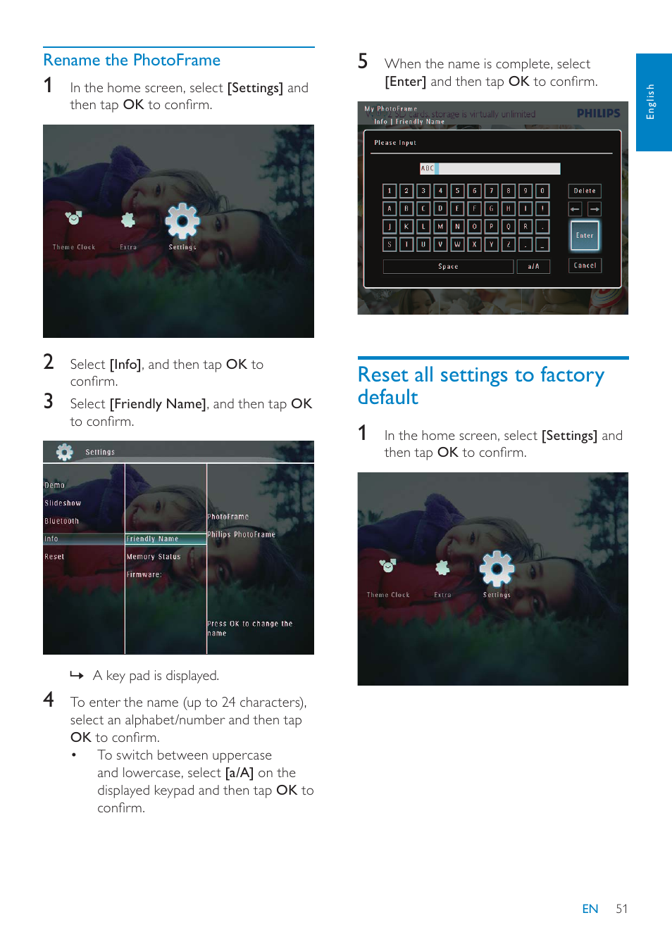 Reset all settings to factory default 1 | Philips SPF7010 User Manual | Page 51 / 60