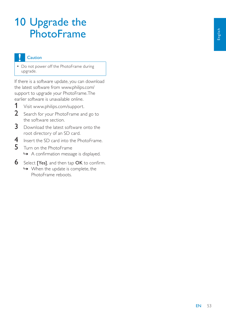 10 upgrade the photoframe | Philips SPF7010 User Manual | Page 53 / 60