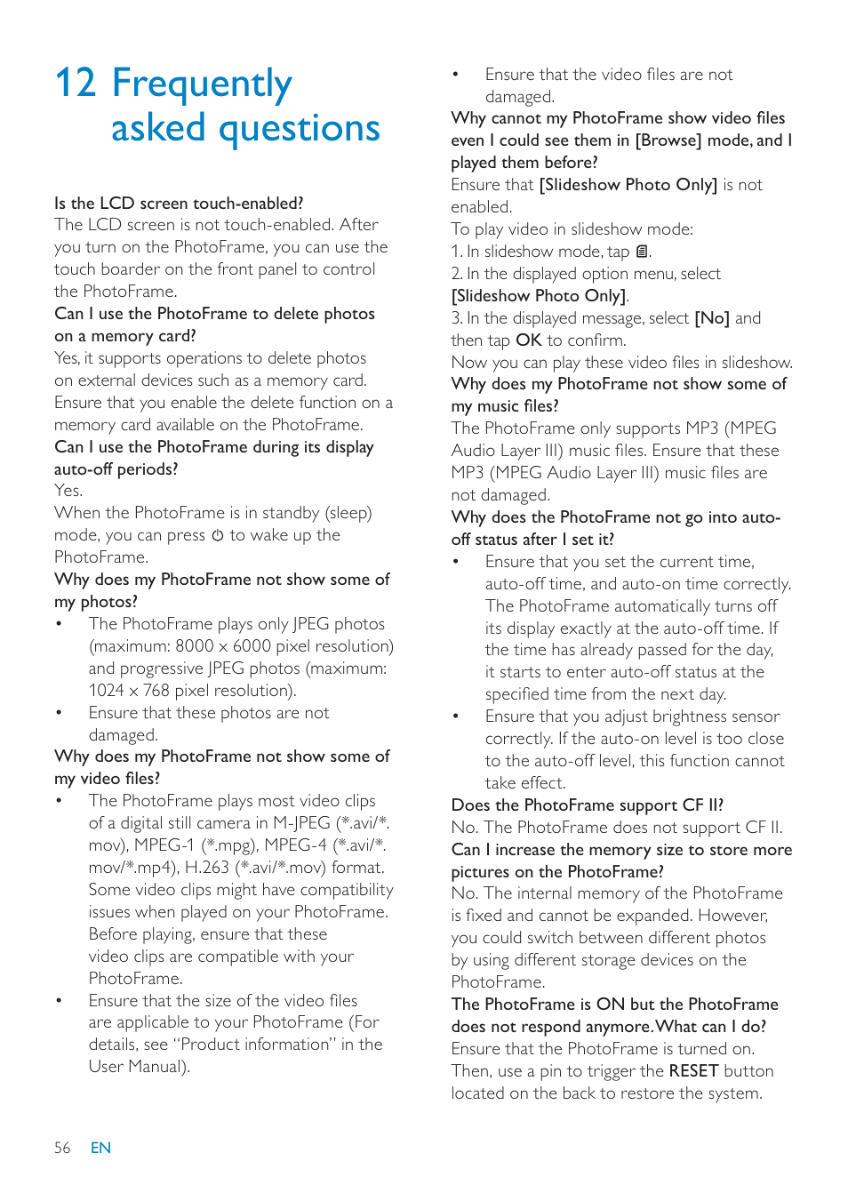 12 frequently asked questions | Philips SPF7010 User Manual | Page 56 / 60