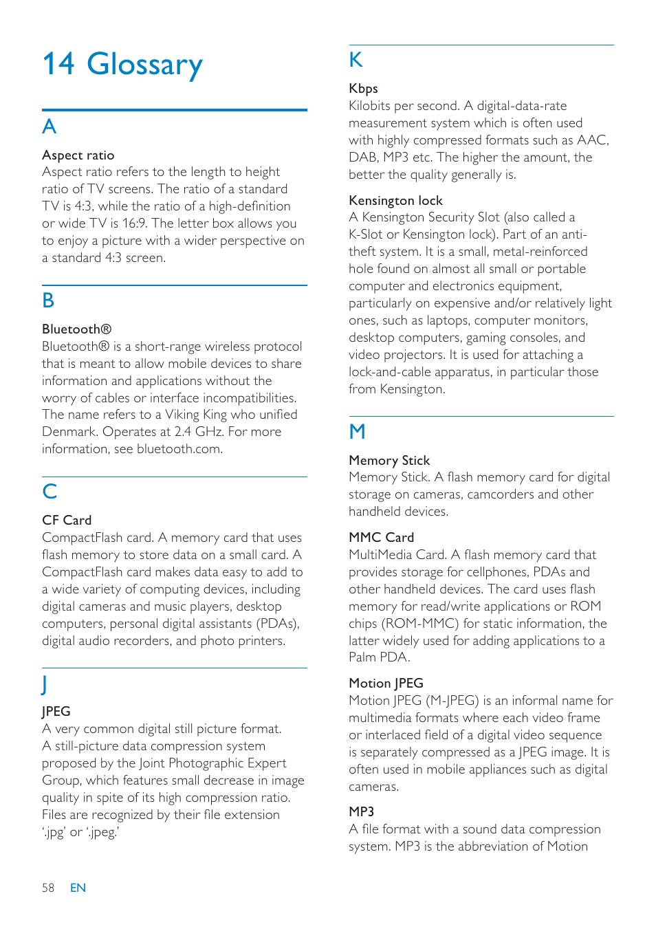 14 glossary | Philips SPF7010 User Manual | Page 58 / 60