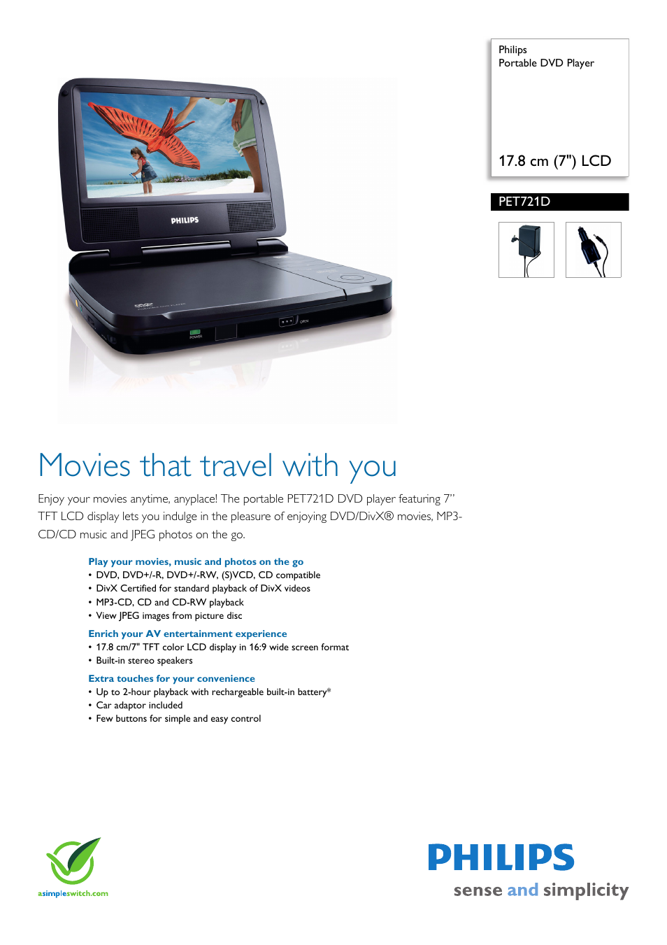 Philips PET721D/98 User Manual | 2 pages
