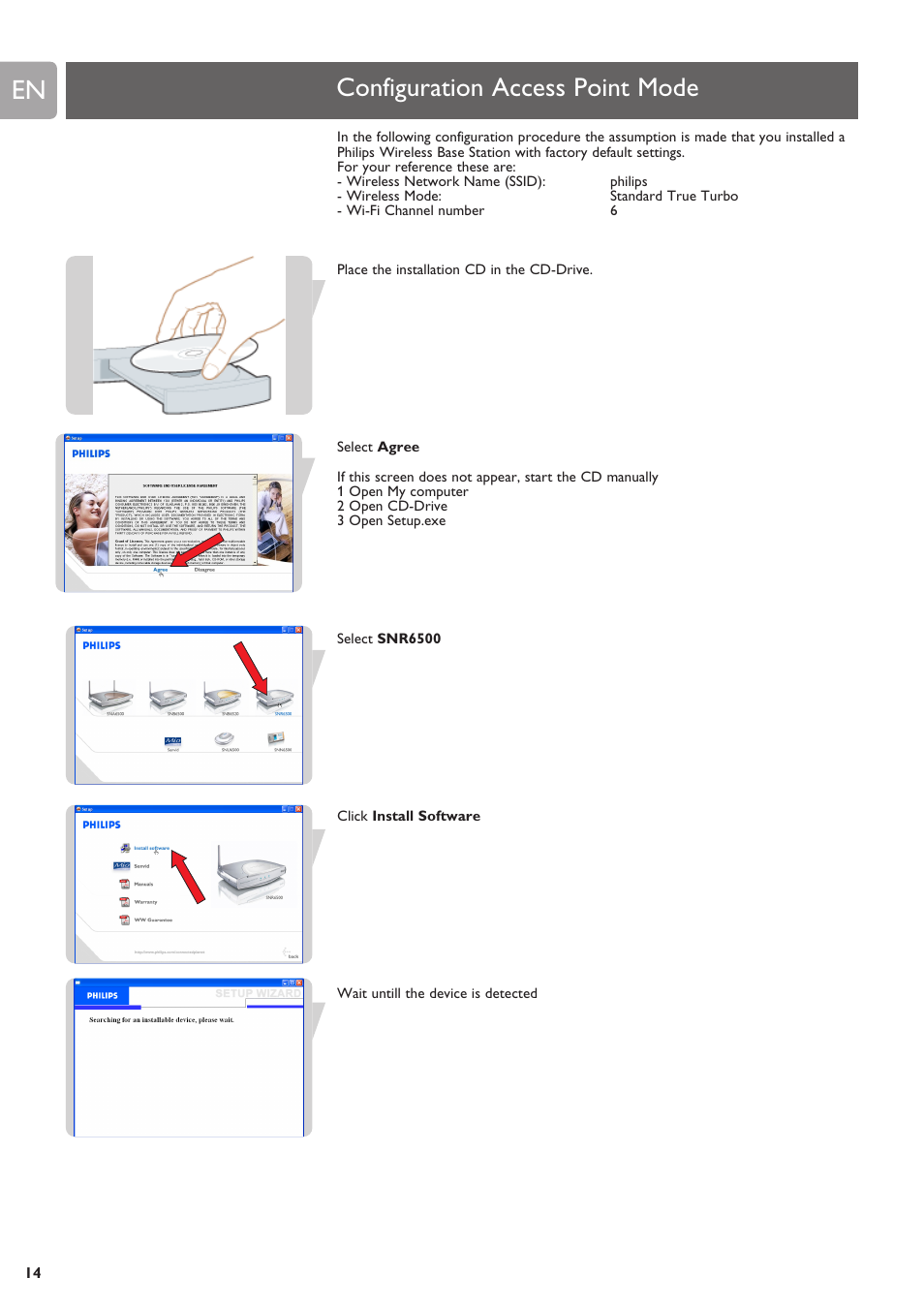 Configuration access point mode | Philips SNR6500 User Manual | Page 13 / 42