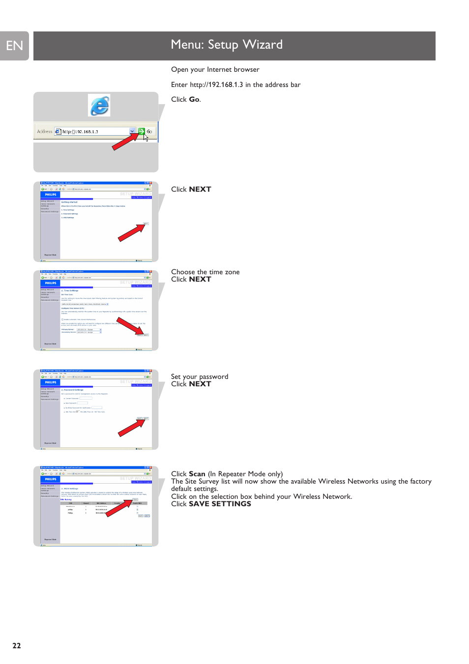 Menu: setup wizard | Philips SNR6500 User Manual | Page 21 / 42