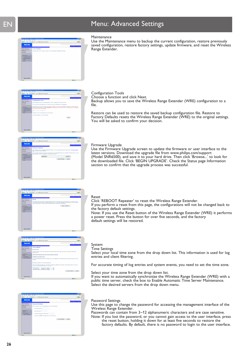 Menu: advanced settings | Philips SNR6500 User Manual | Page 25 / 42