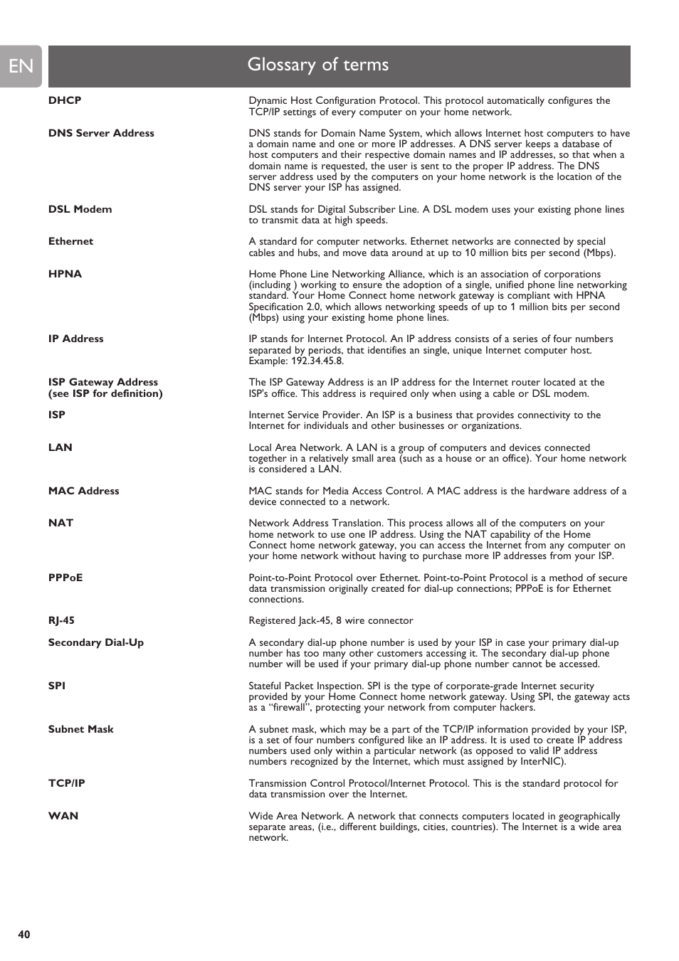 Glossary of terms | Philips SNR6500 User Manual | Page 39 / 42