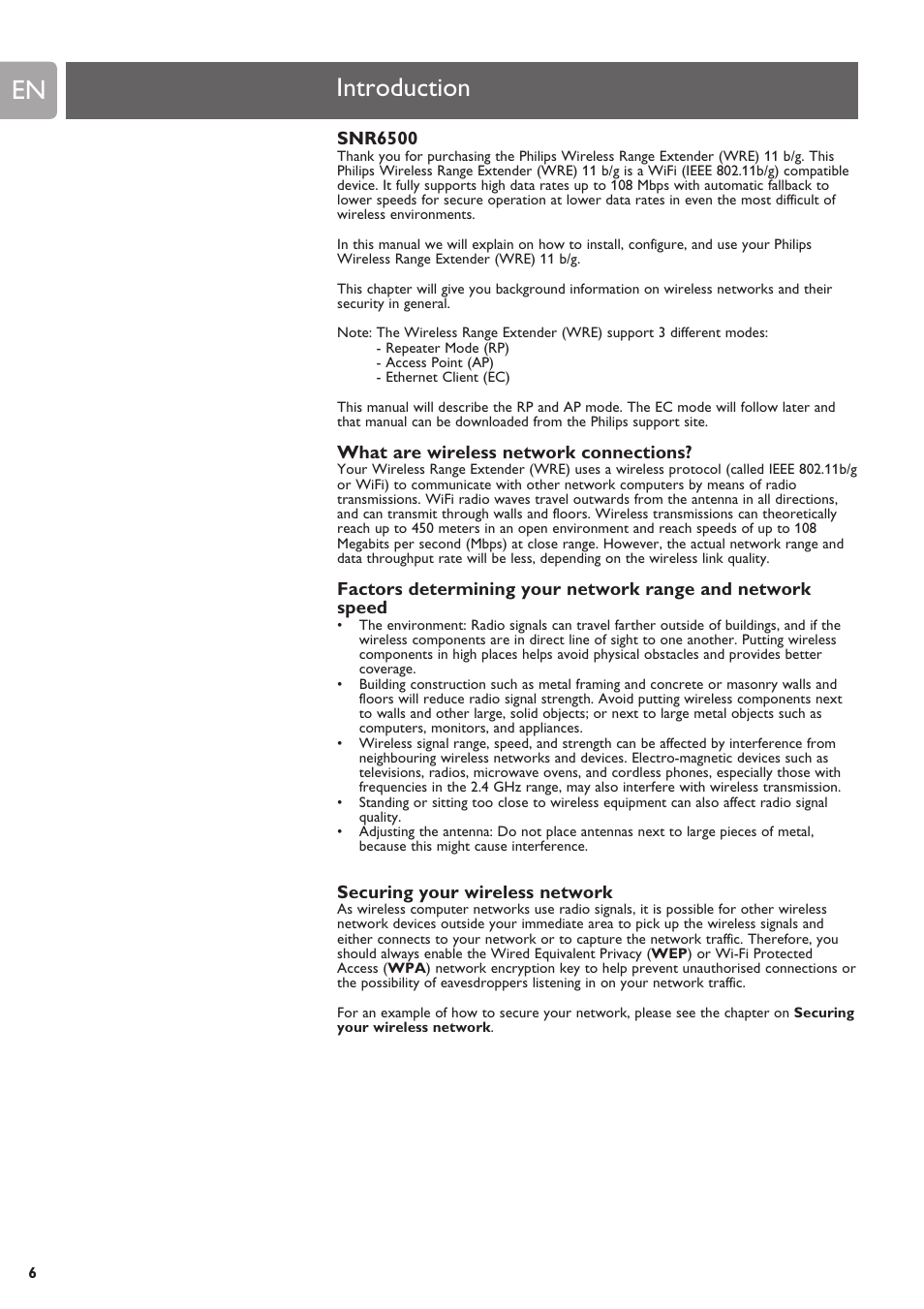 Introduction, What are wireless network connections, Securing your wireless network | Philips SNR6500 User Manual | Page 5 / 42