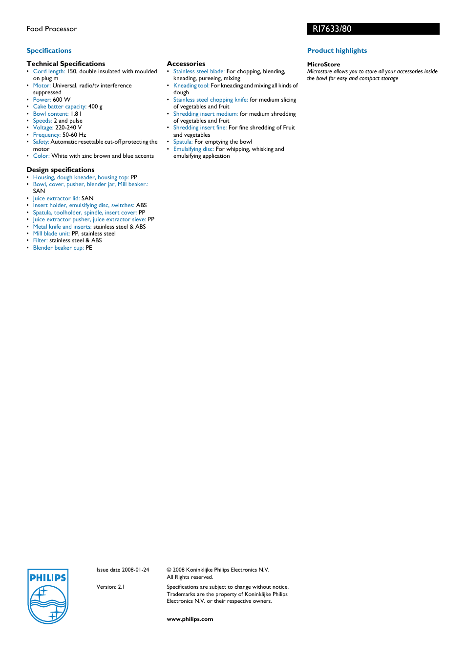 Philips RI7633 User Manual | Page 2 / 2