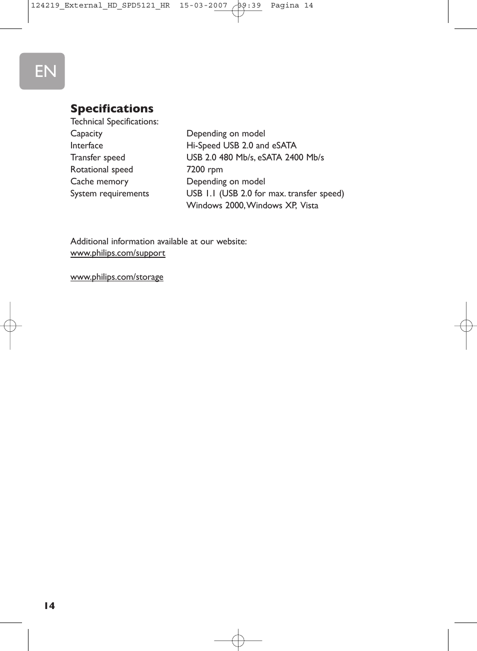 Specifications | Philips SPD5121 User Manual | Page 14 / 106