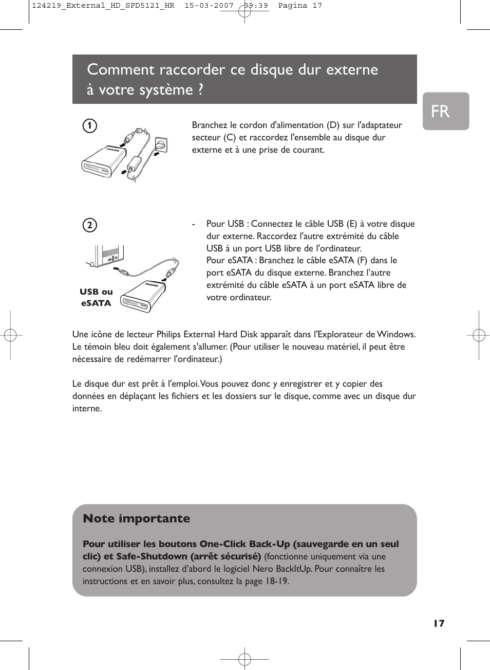 Comment raccorder ce disque dur externe à, Votre système | Philips SPD5121 User Manual | Page 17 / 106