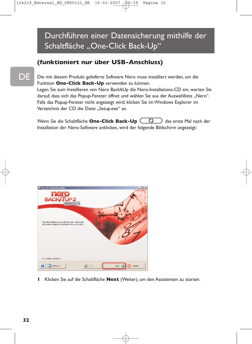Durchführen einer datensicherung mithilfe der, Schaltfläche „one-click back-up | Philips SPD5121 User Manual | Page 32 / 106