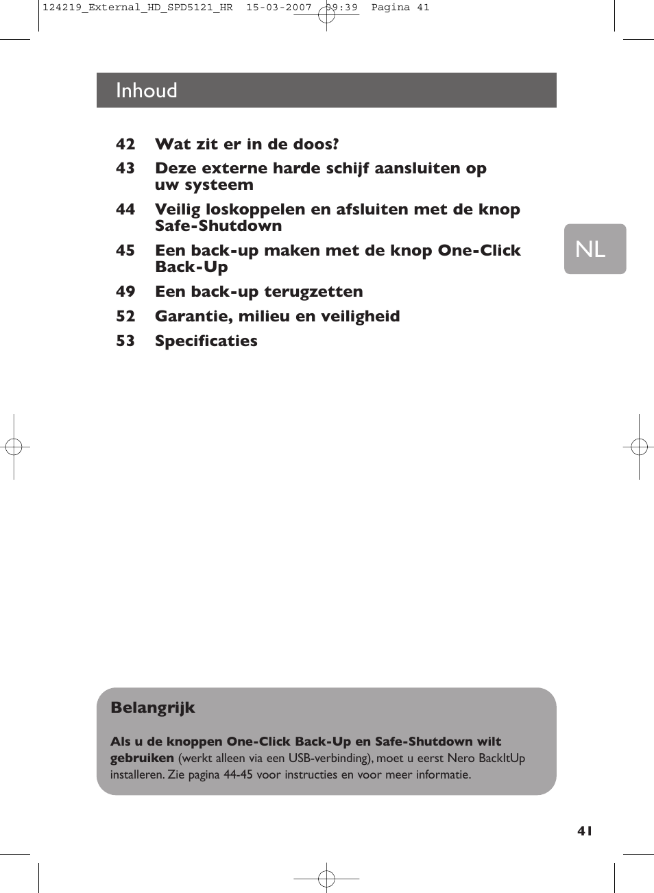 Inhoud, Gebruikershandleiding | Philips SPD5121 User Manual | Page 41 / 106