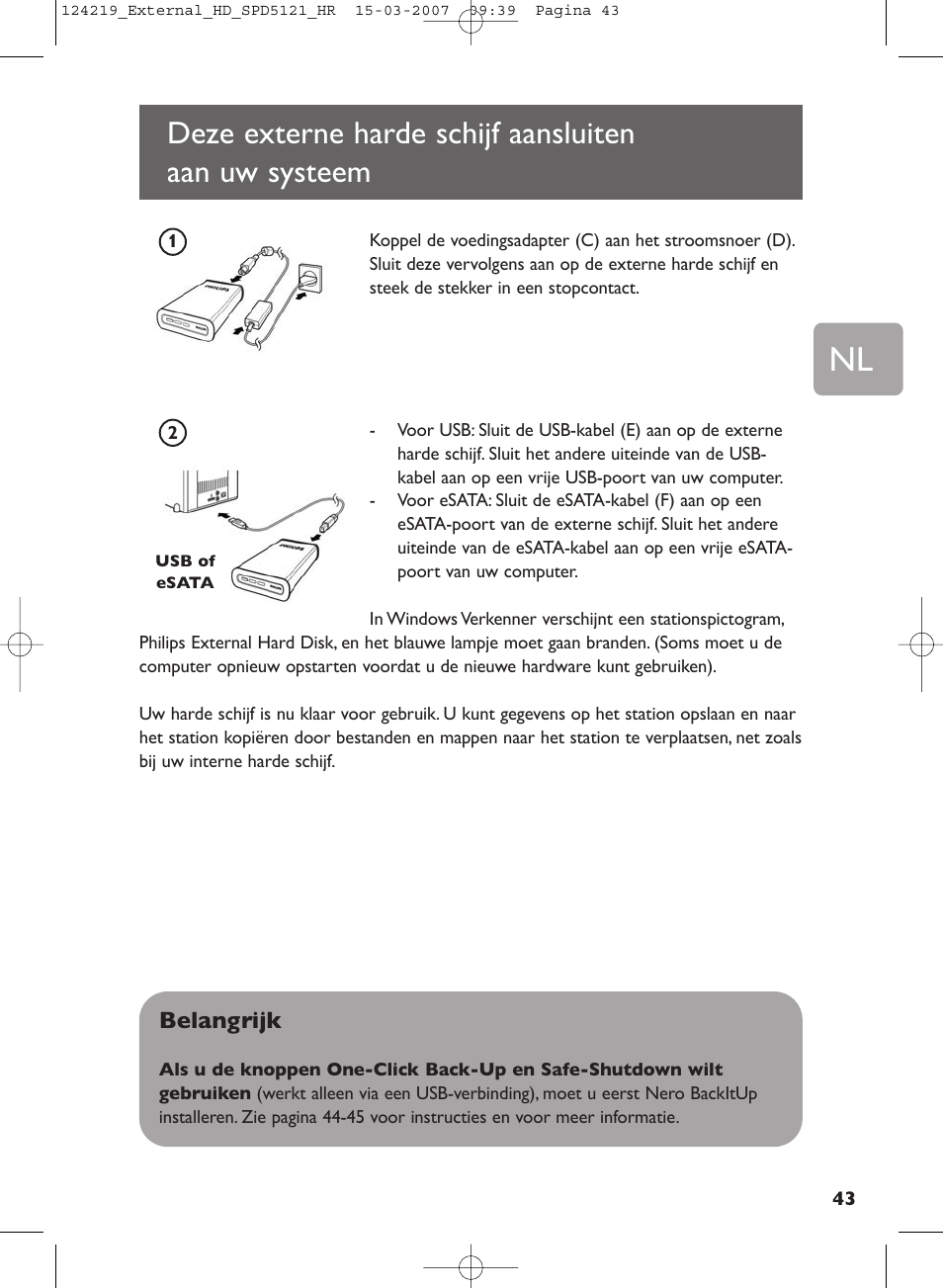 Deze externe harde schijf aansluiten op, Uw systeem | Philips SPD5121 User Manual | Page 43 / 106