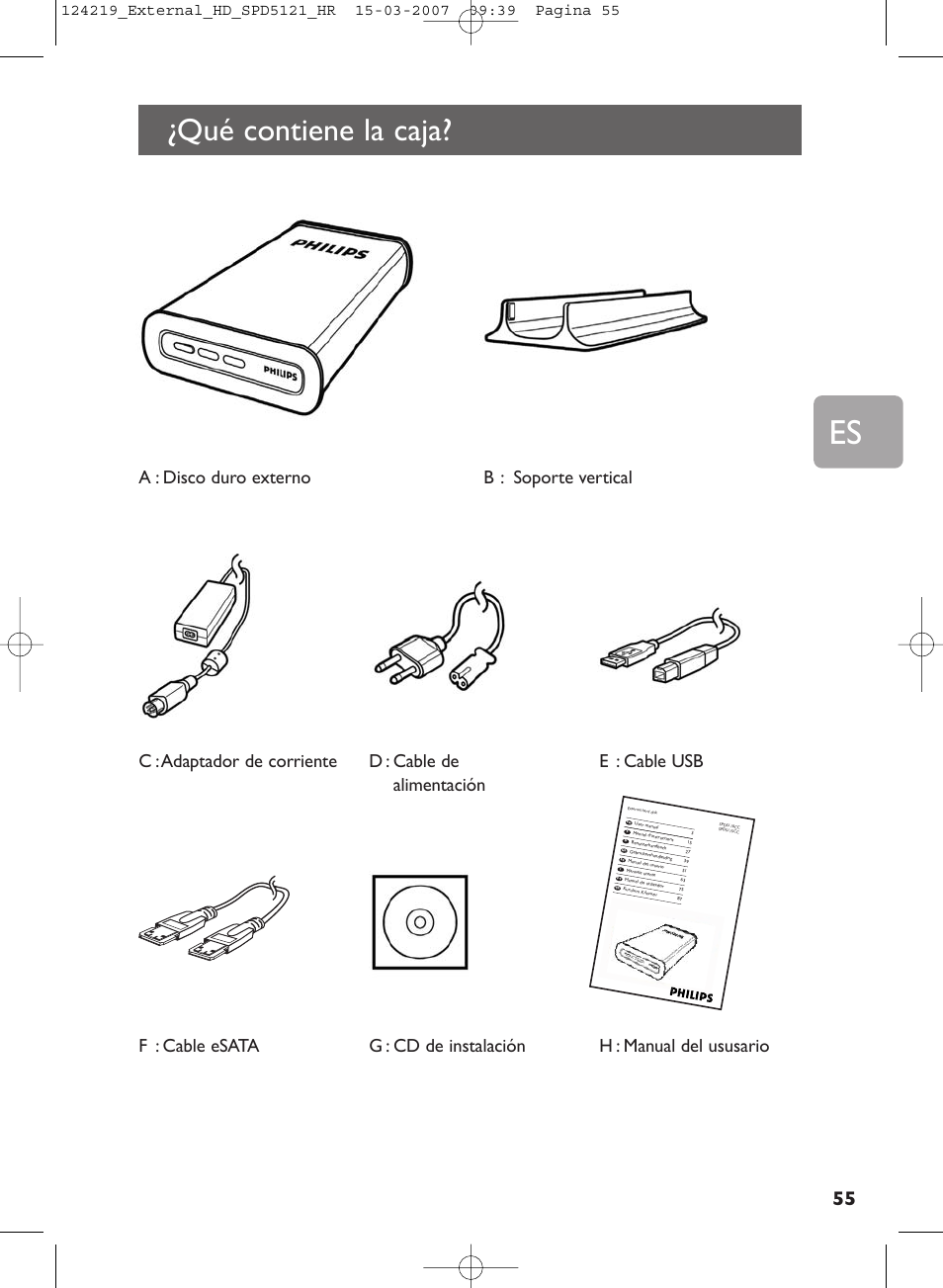 Qué contiene la caja | Philips SPD5121 User Manual | Page 55 / 106