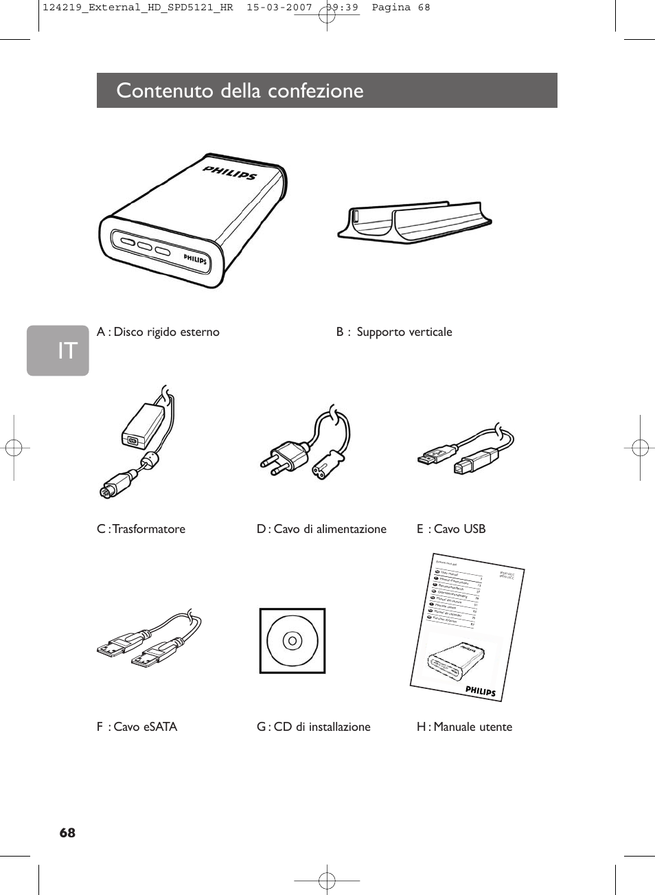 Contenuto della confezione | Philips SPD5121 User Manual | Page 68 / 106