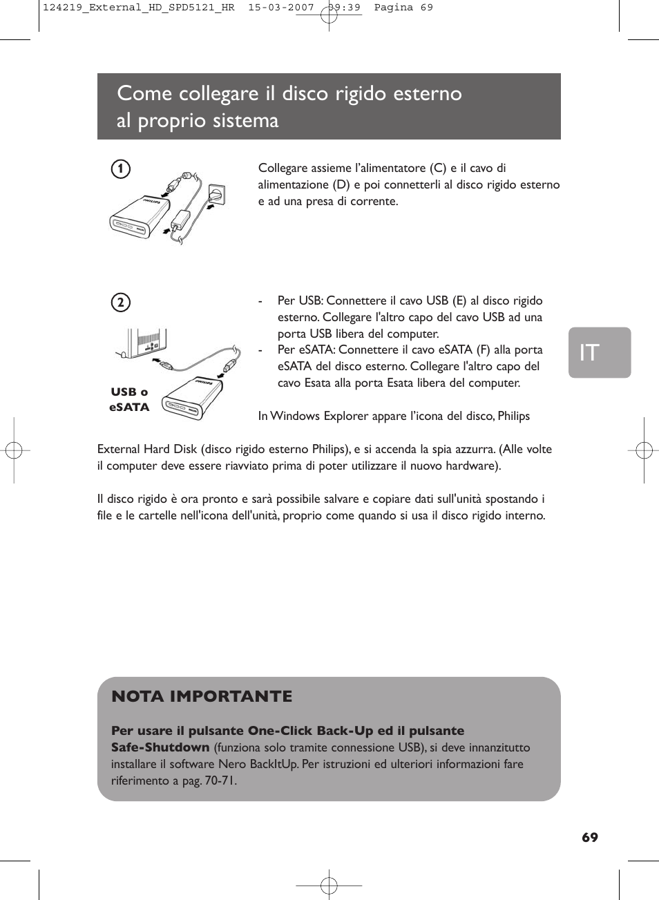 Come collegare il disco rigido esterno al, Proprio sistema | Philips SPD5121 User Manual | Page 69 / 106