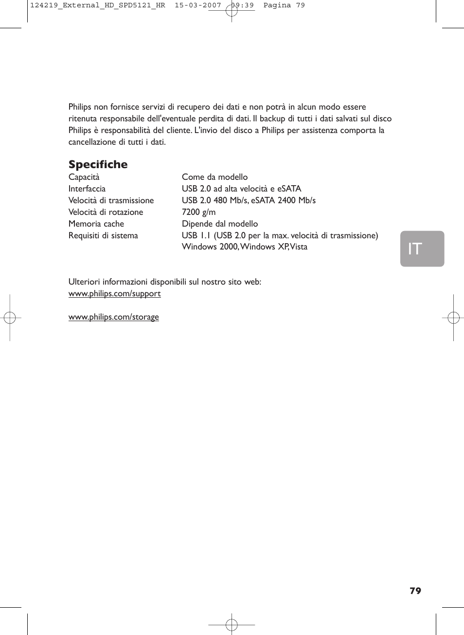 Specifiche | Philips SPD5121 User Manual | Page 79 / 106