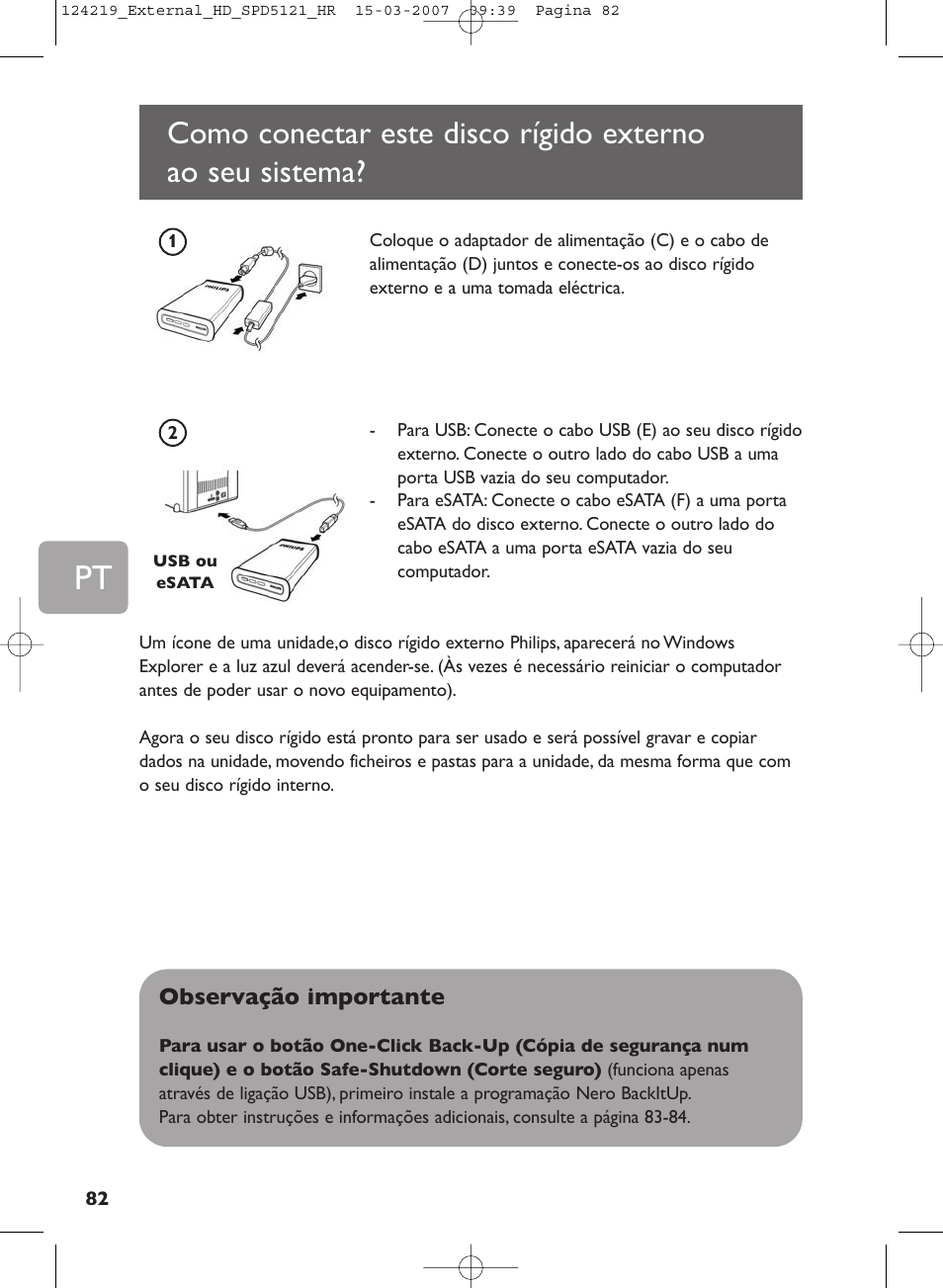 Como conectar este disco rígido externo, Ao seu sistema | Philips SPD5121 User Manual | Page 82 / 106