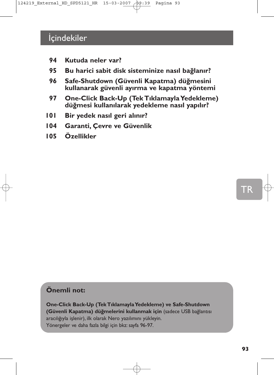 Içindekiler, Kurulum kılavuzu | Philips SPD5121 User Manual | Page 93 / 106
