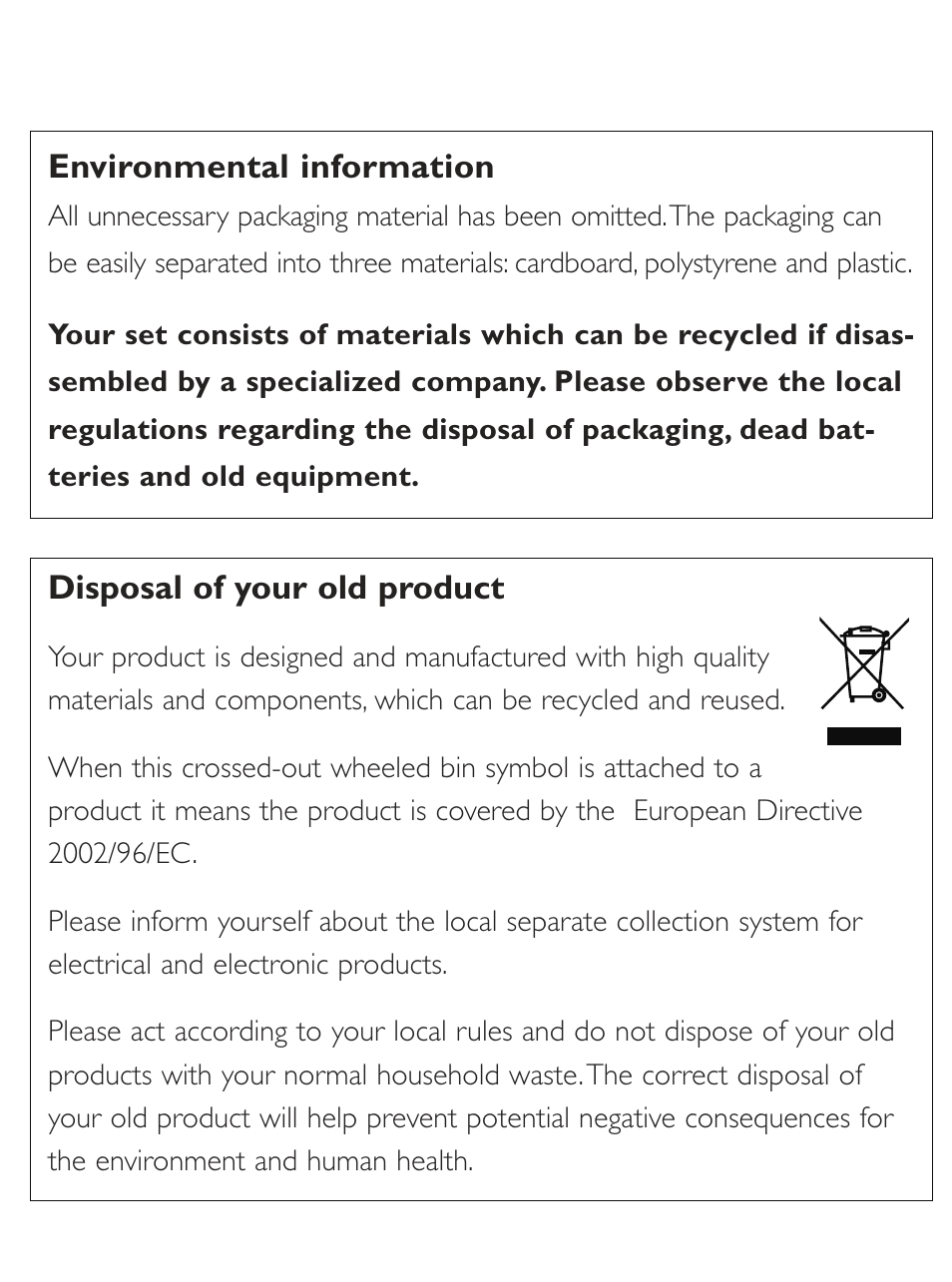 Portable radio, Disposal of your old product, Environmental information | Philips AE6790 User Manual | Page 9 / 10