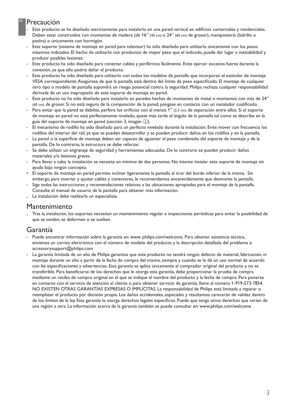 Precaución, Mantenimiento, Garantía | Philips SQM6325/27 User Manual | Page 3 / 16