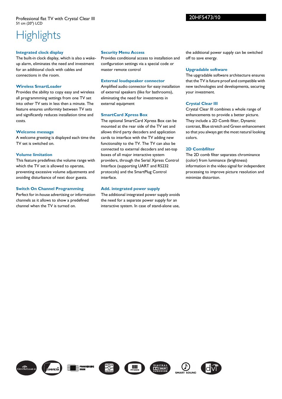 Highlights | Philips 20HF5473 User Manual | Page 2 / 3
