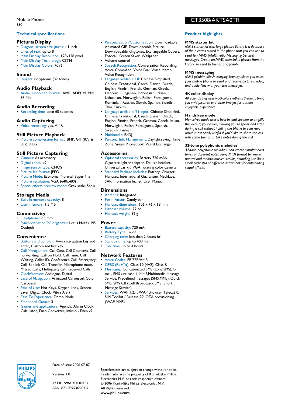 For preview purpose only | Philips CT3508 User Manual | Page 2 / 2