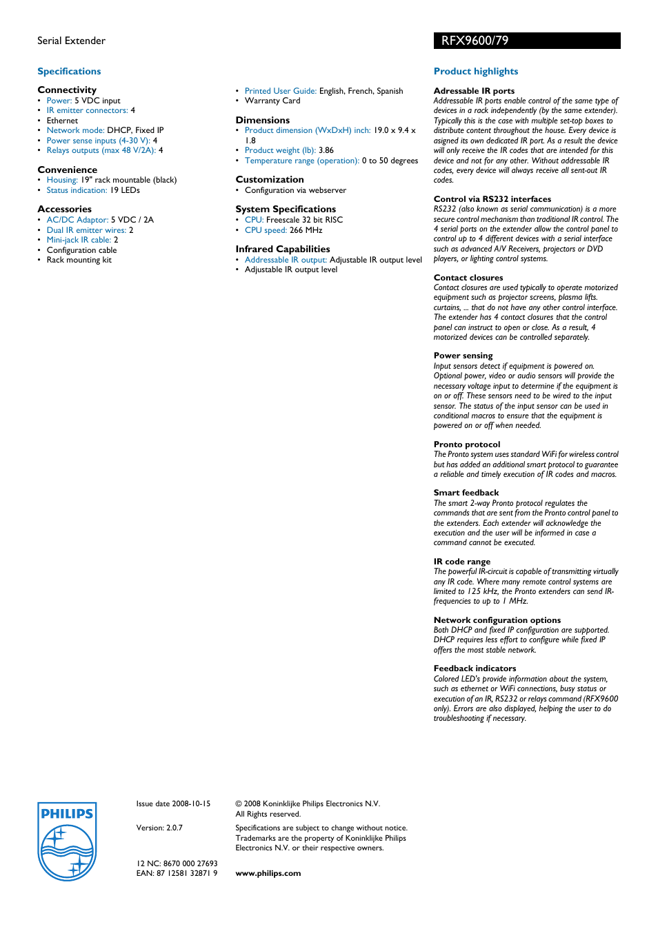 Philips RFX9600 User Manual | Page 2 / 2