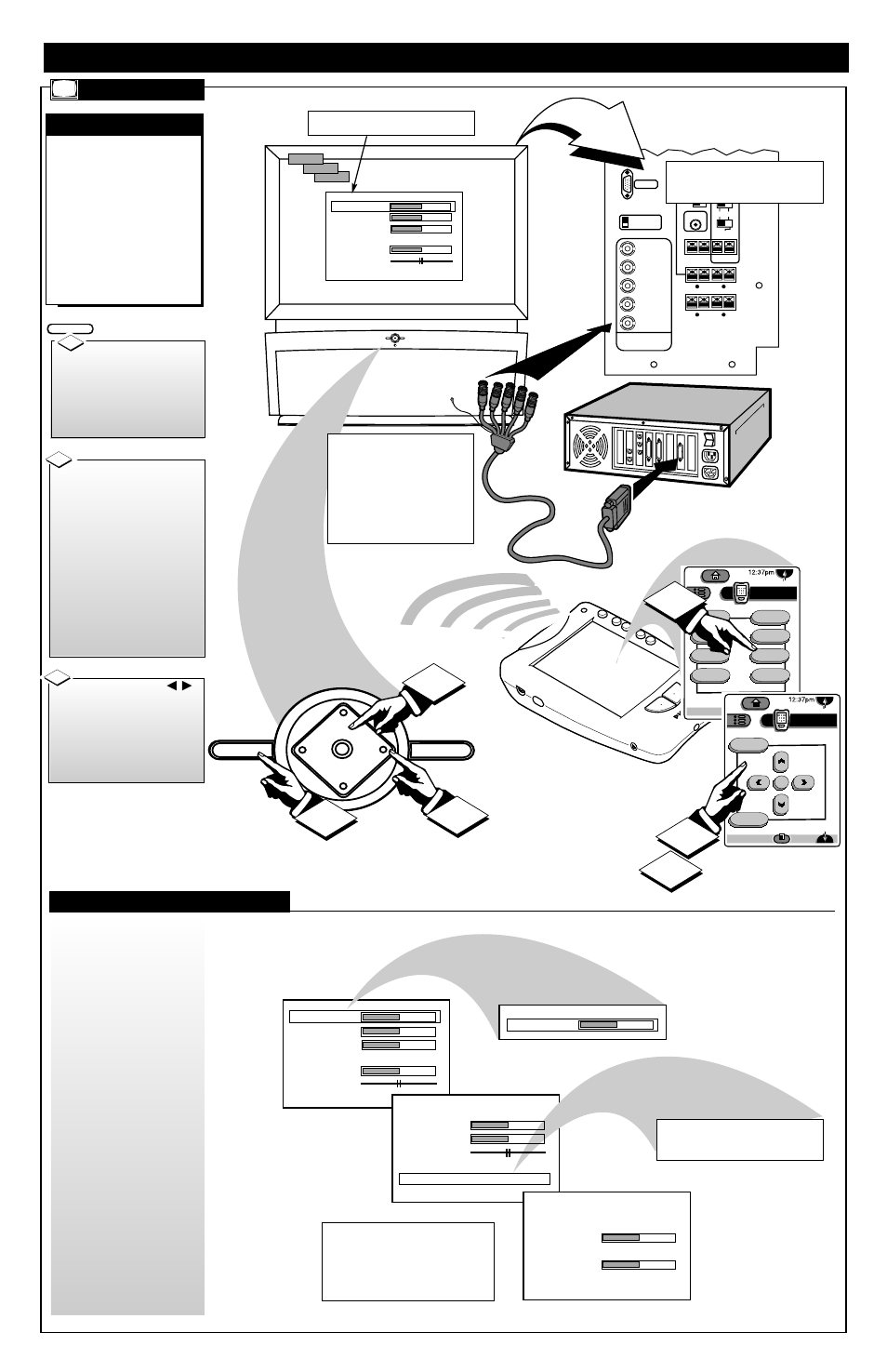 Onitor, Ontrol, Perations | Monitor menu functions, Source exit up ch ch down + vol vol – m | Philips Projection Television User Manual | Page 7 / 9