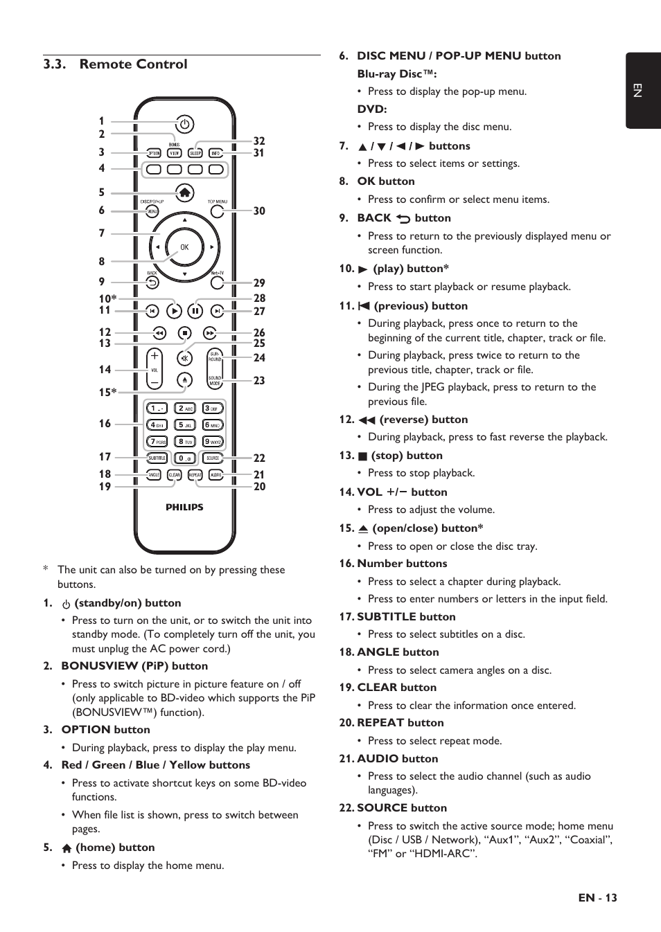 Remote control, Mbols used in this user manual, Netw | Philips HTS5506/F8 User Manual | Page 13 / 68