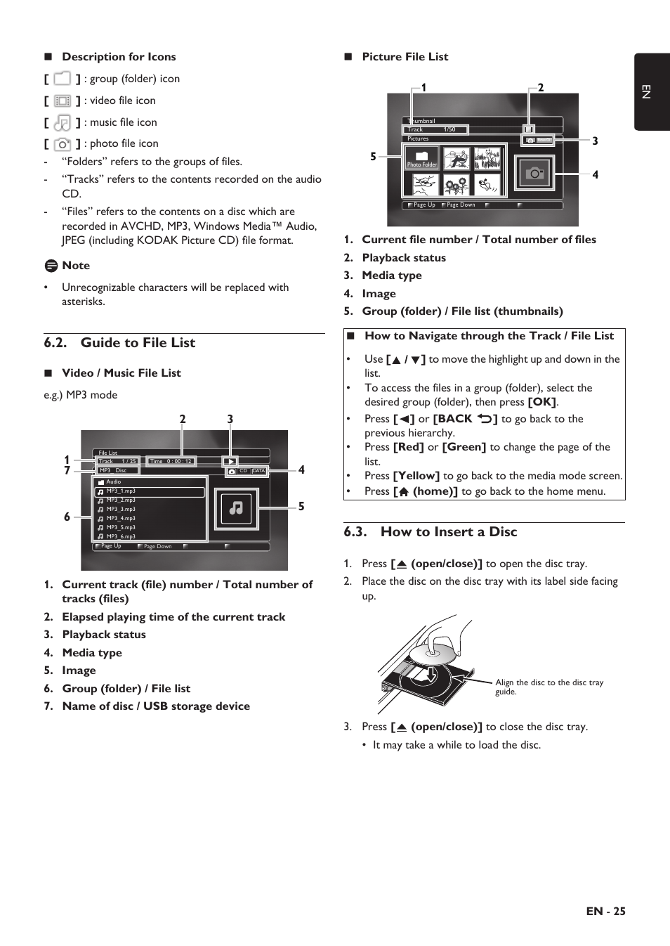 Guide to file list, How to insert a disc, Ng the viewing channel / source on your tv | Tial setup, Sound | Philips HTS5506/F8 User Manual | Page 25 / 68