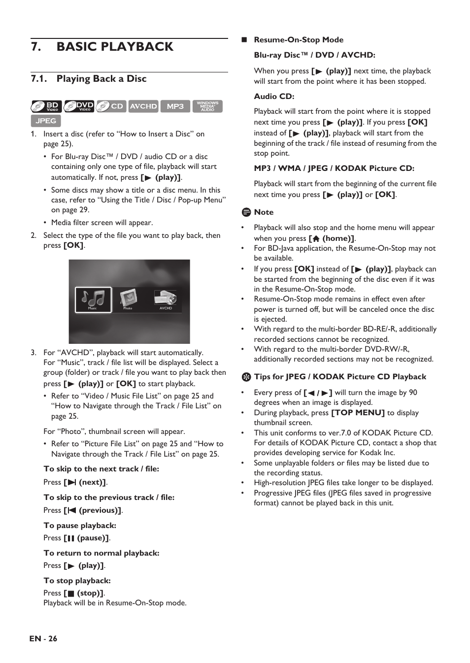 Basic playback, Playing back a disc, Information on playback | Volume co, Selec | Philips HTS5506/F8 User Manual | Page 26 / 68