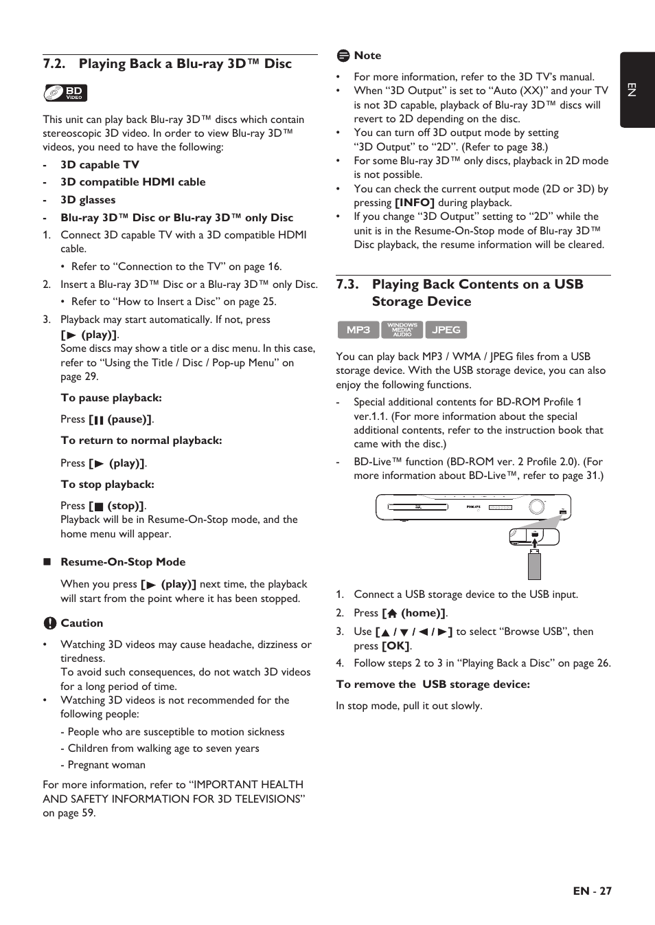 Playing back a blu-ray 3d™ disc, Playing back contents on a usb storage device, Guide to file list how to insert a disc | Other setting | Philips HTS5506/F8 User Manual | Page 27 / 68