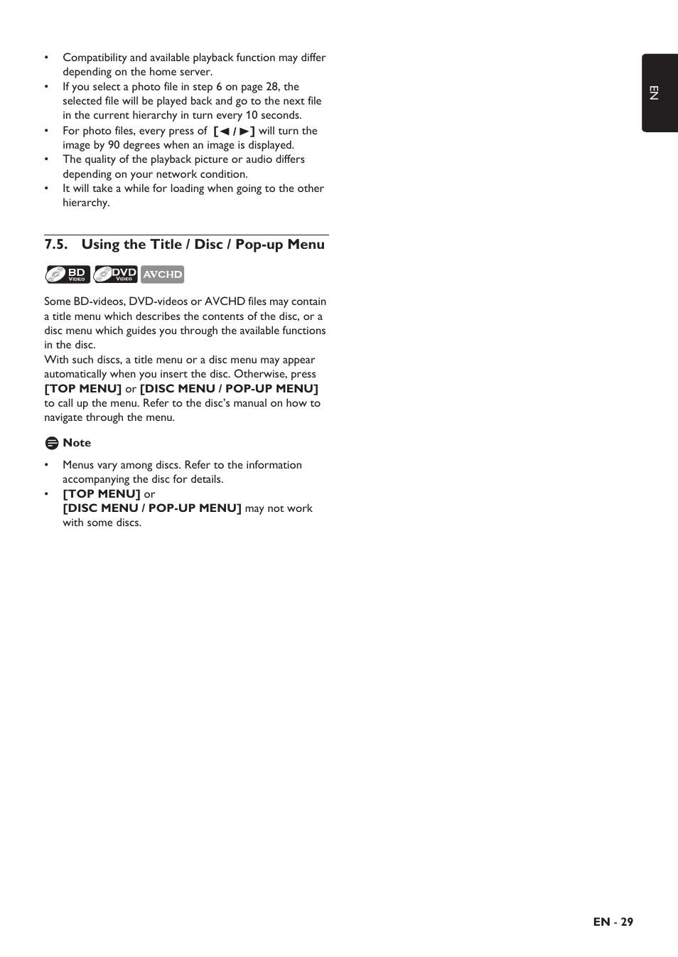 Using the title / disc / pop-up menu, Aying back a disc, Sleep ti | Or blu-ray disc™ / dvd / audio cd or a, Beginni, Stop point, Efer to “how to inse | Philips HTS5506/F8 User Manual | Page 29 / 68