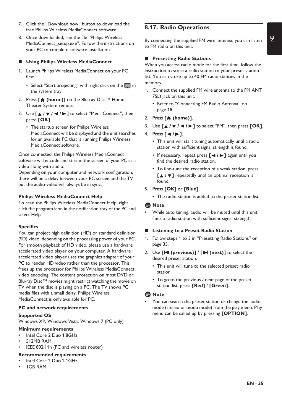 Radio operations, Hing audio soundtrack | Philips HTS5506/F8 User Manual | Page 35 / 68